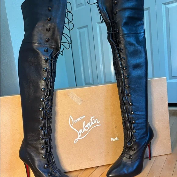 Christian Louboutin Black Over the Knee Boots - Picture 2 of 6